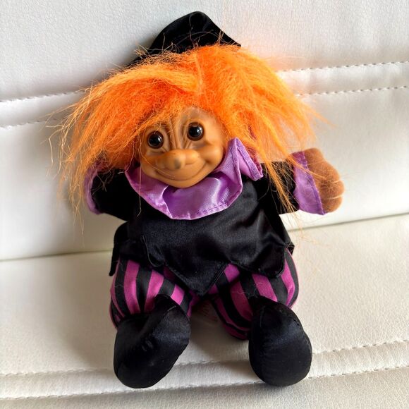 Vintage RUSS Troll Witch Orange Hair Halloween Plush Sitting 7" Plush Doll - Picture 4 of 4